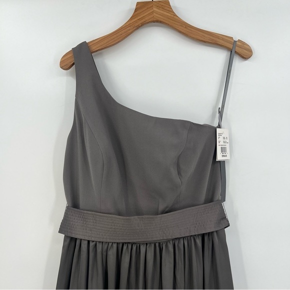 WHITE by Vera Wang One Shoulder Gown with Satin Sash in Charcoal Gray Size 12 - Picture 11 of 14